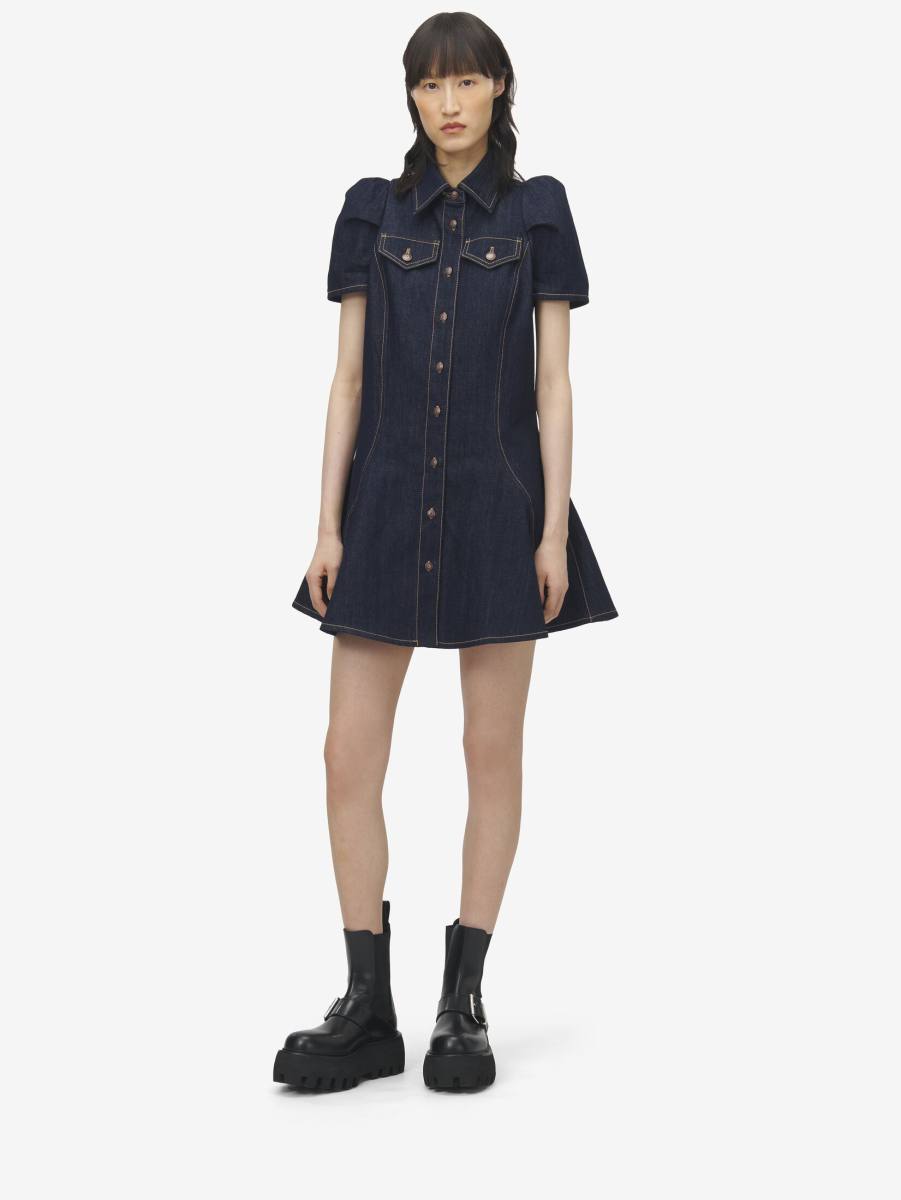 ALEXANDER MCQUEEN - Pinched Shoulder Denim Mini Dress - Item 847963QMADZ409